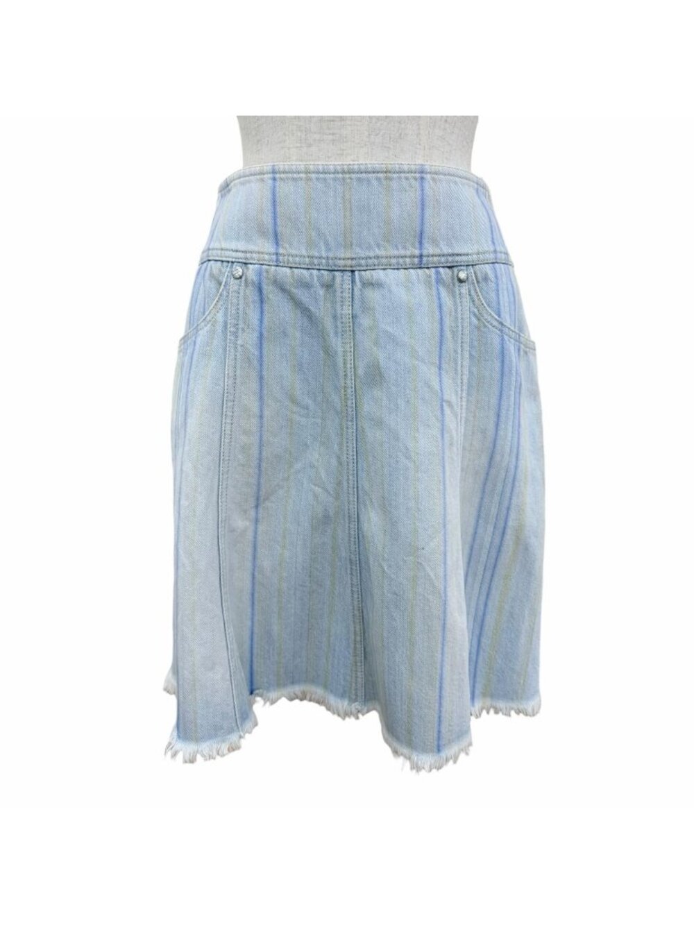 Chanel Stripe Denim Skirt Flareskirt Indigo IT 36